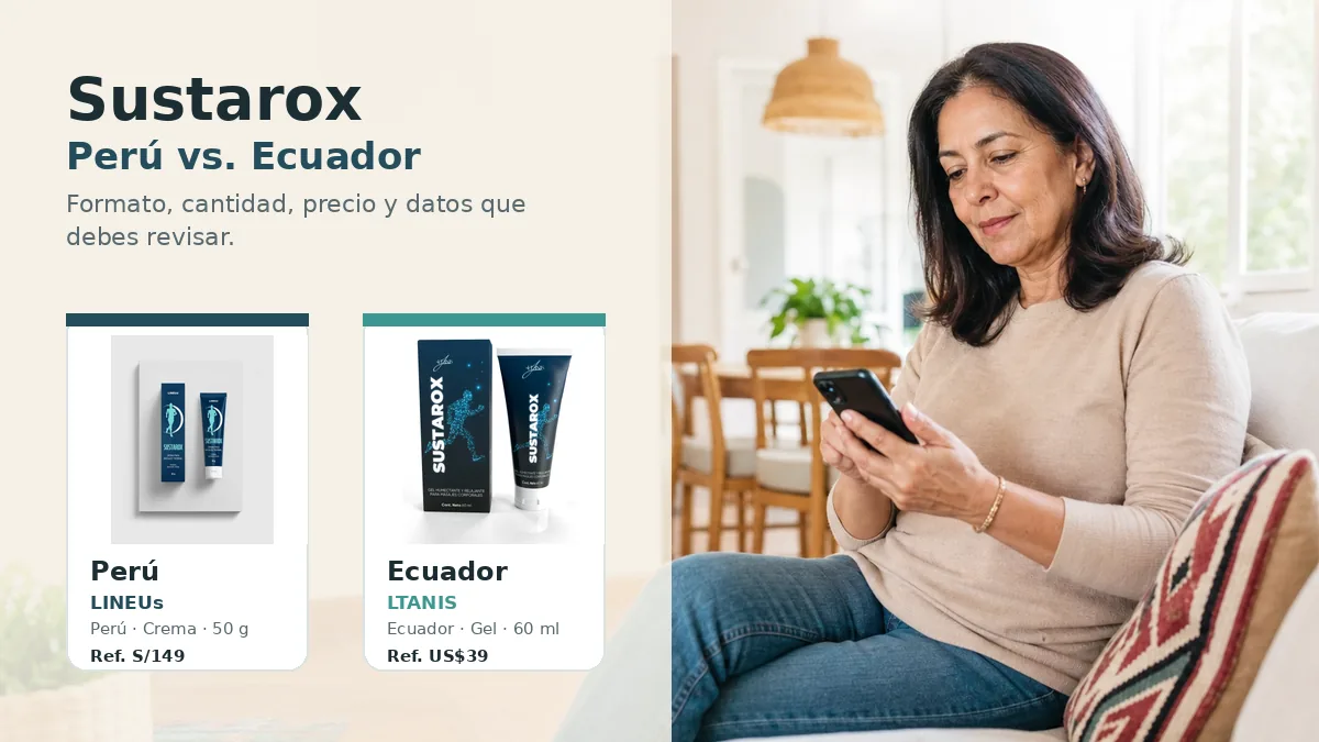 Mujer consultando las presentaciones de Sustarox disponibles en Perú y Ecuador.