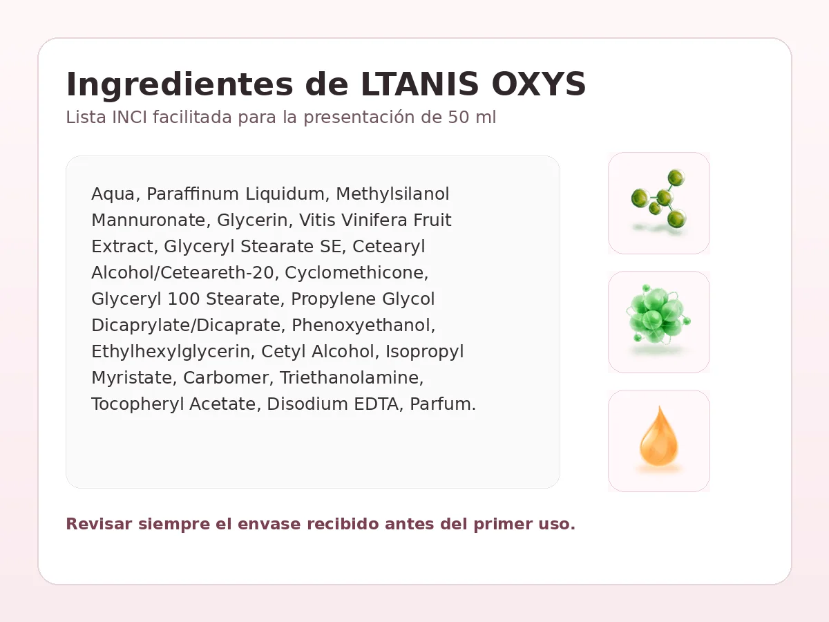 Ingredientes de LTANIS OXYS Crema Antiarrugas de 50 ml