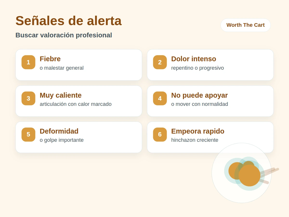 Señales de alerta asociadas con inflamación articular que requieren valoración profesional.