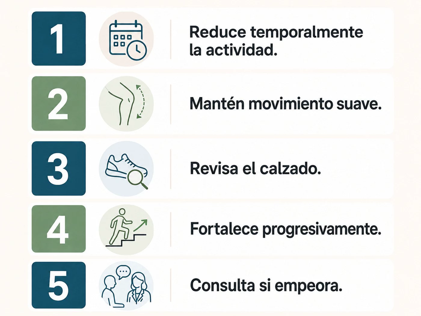 Medidas prudentes ante dolor de rodilla al subir escaleras.