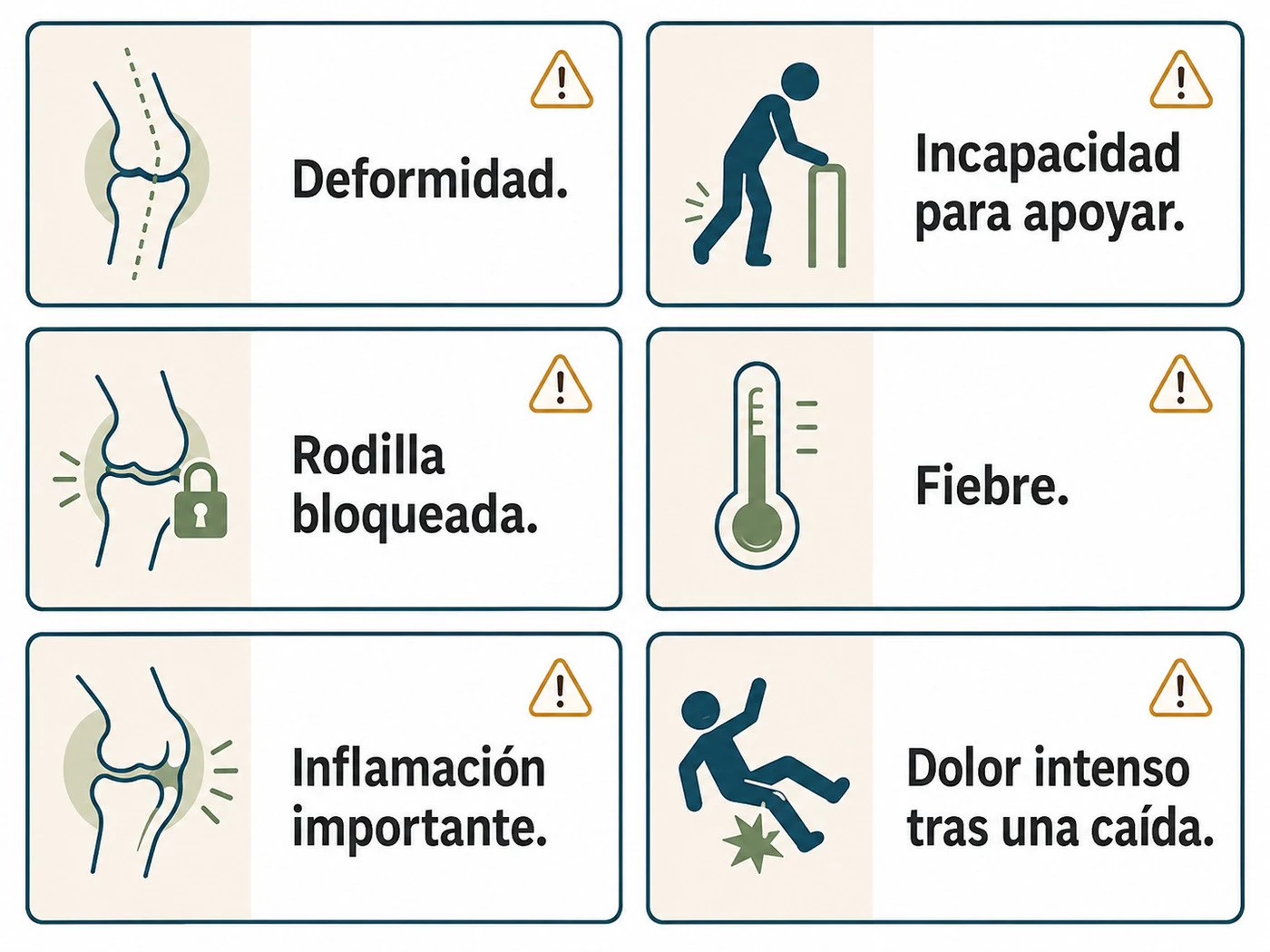 Señales de alerta en el dolor de rodilla que requieren valoración médica.